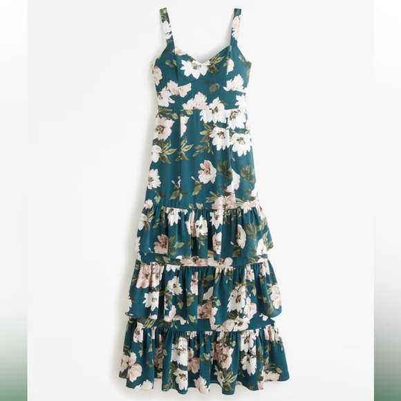Abercrombie Drama Ruffle Tiered Maxi Dress - Green Floral - Picture 2 of 10